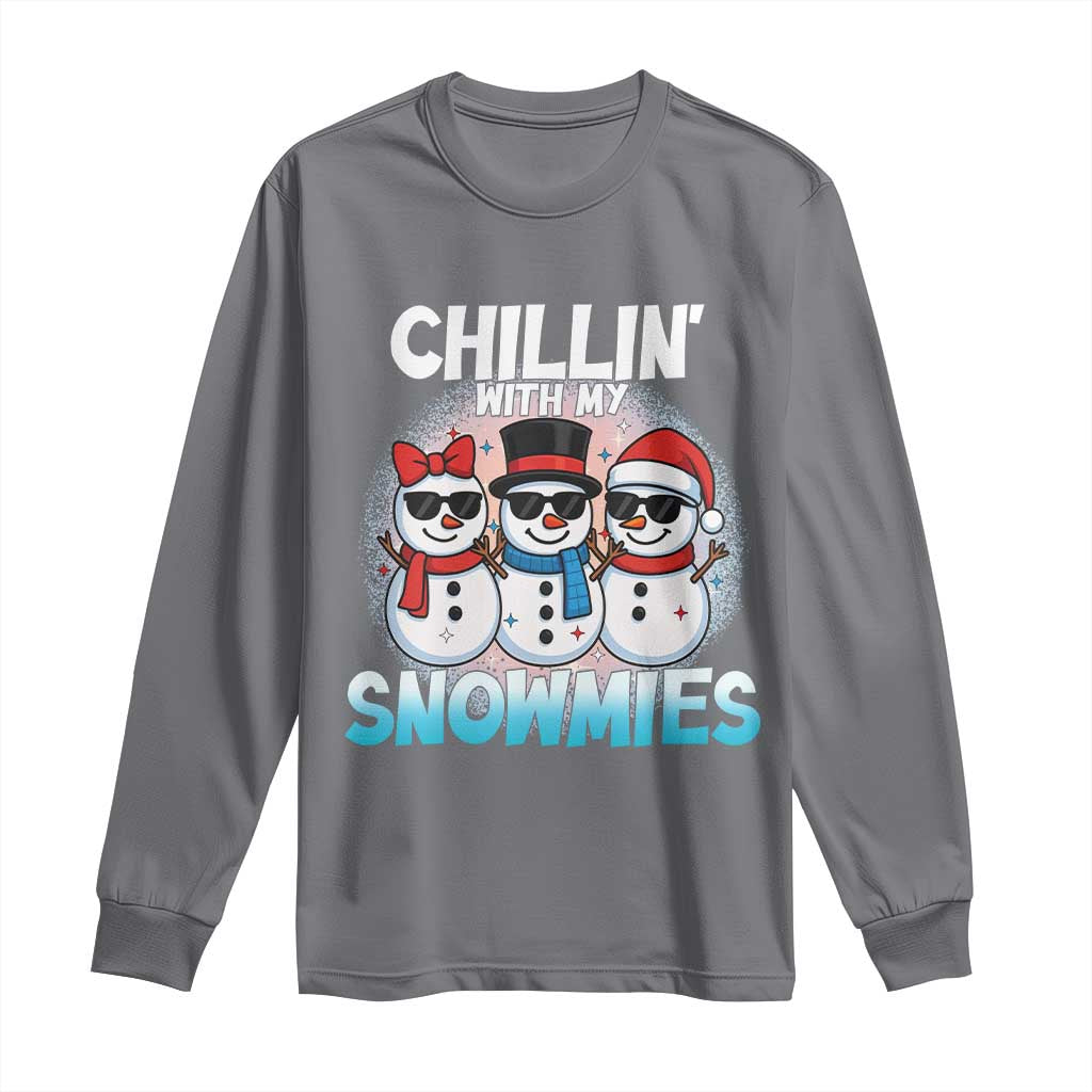 Christmas Snowman Long Sleeve Shirt Chillin With My Snowmies Christmas Snowman TS12 Charcoal Print Your Wear