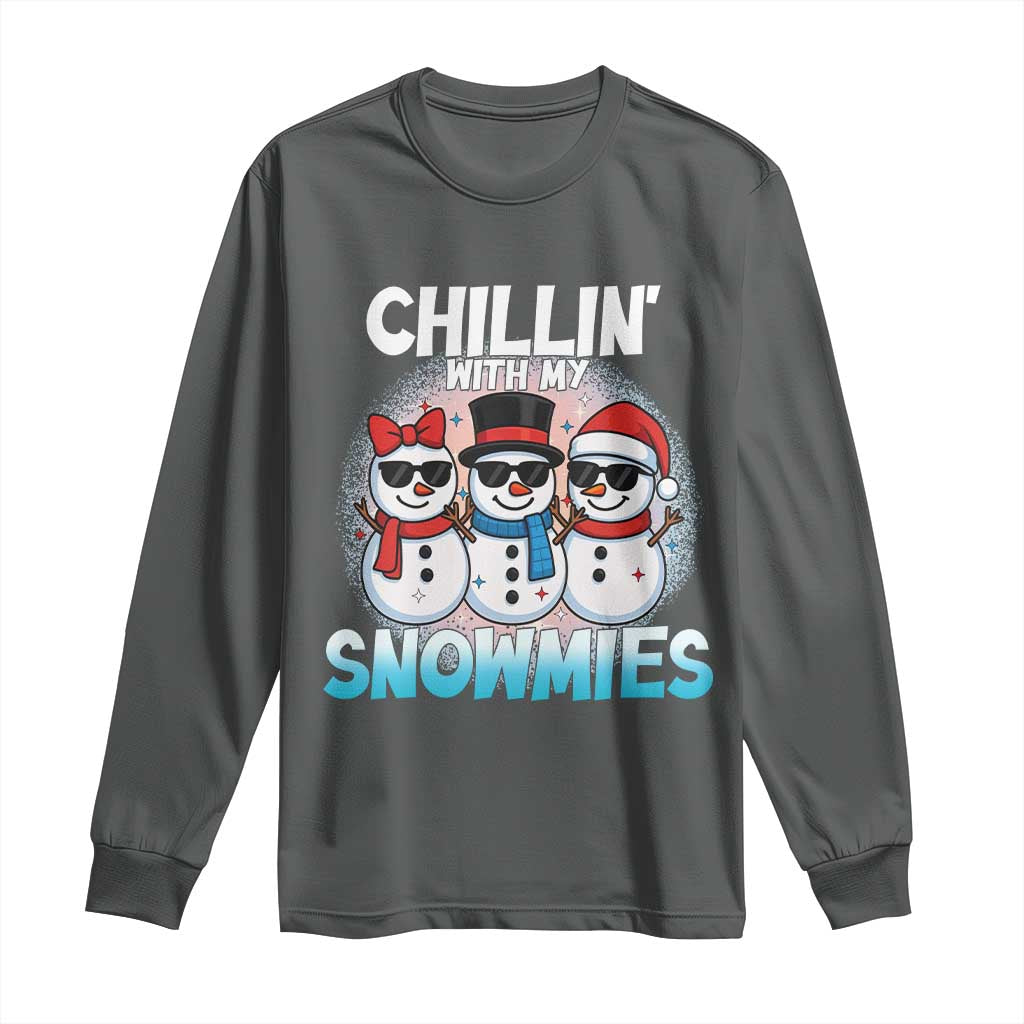 Christmas Snowman Long Sleeve Shirt Chillin With My Snowmies Christmas Snowman TS12 Dark Heather Print Your Wear