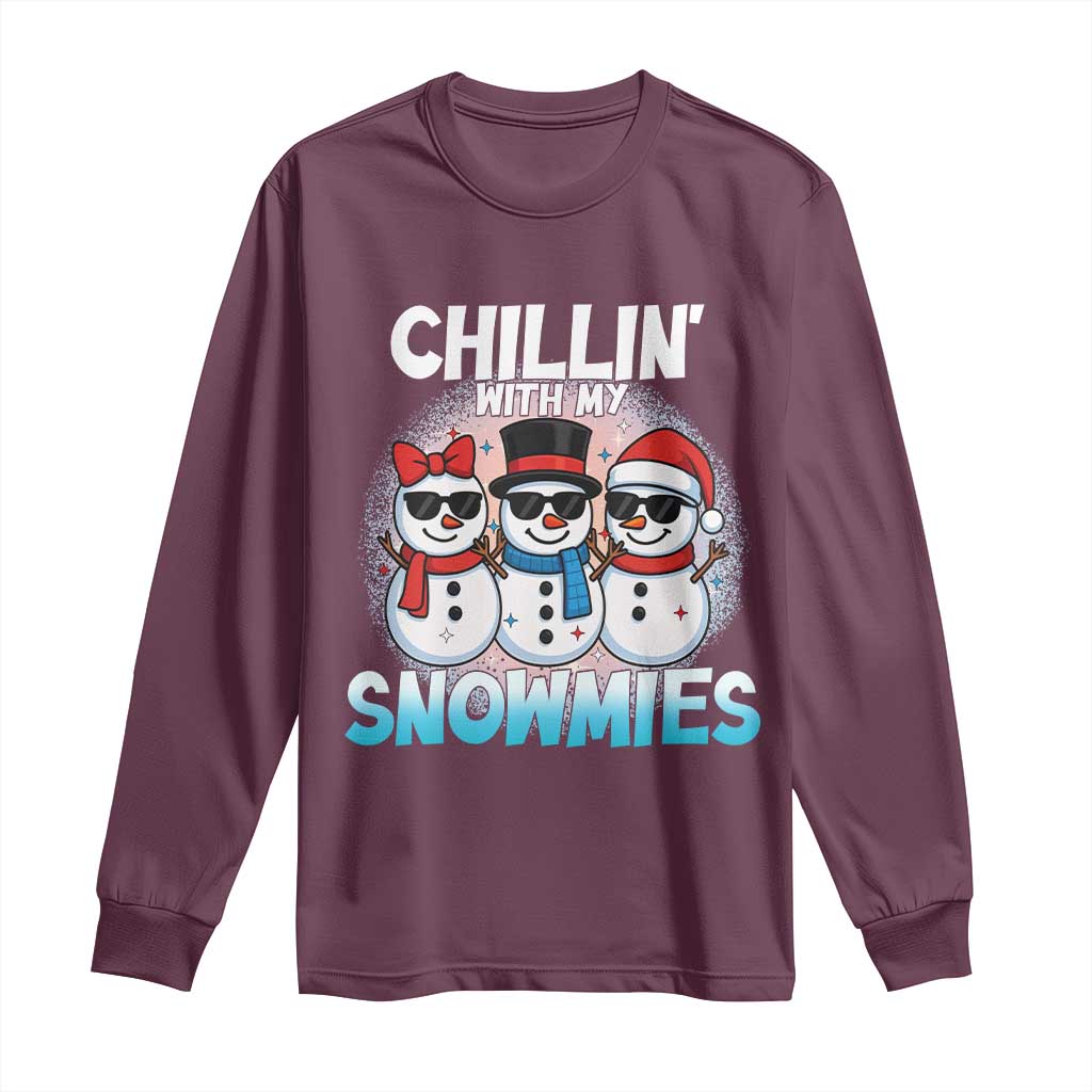 Christmas Snowman Long Sleeve Shirt Chillin With My Snowmies Christmas Snowman TS12 Maroon Print Your Wear