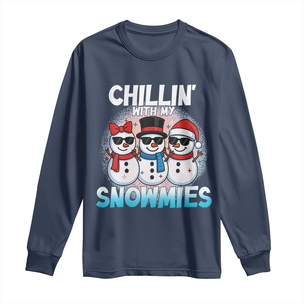 Christmas Snowman Long Sleeve Shirt Chillin With My Snowmies Christmas Snowman TS12 Navy Print Your Wear