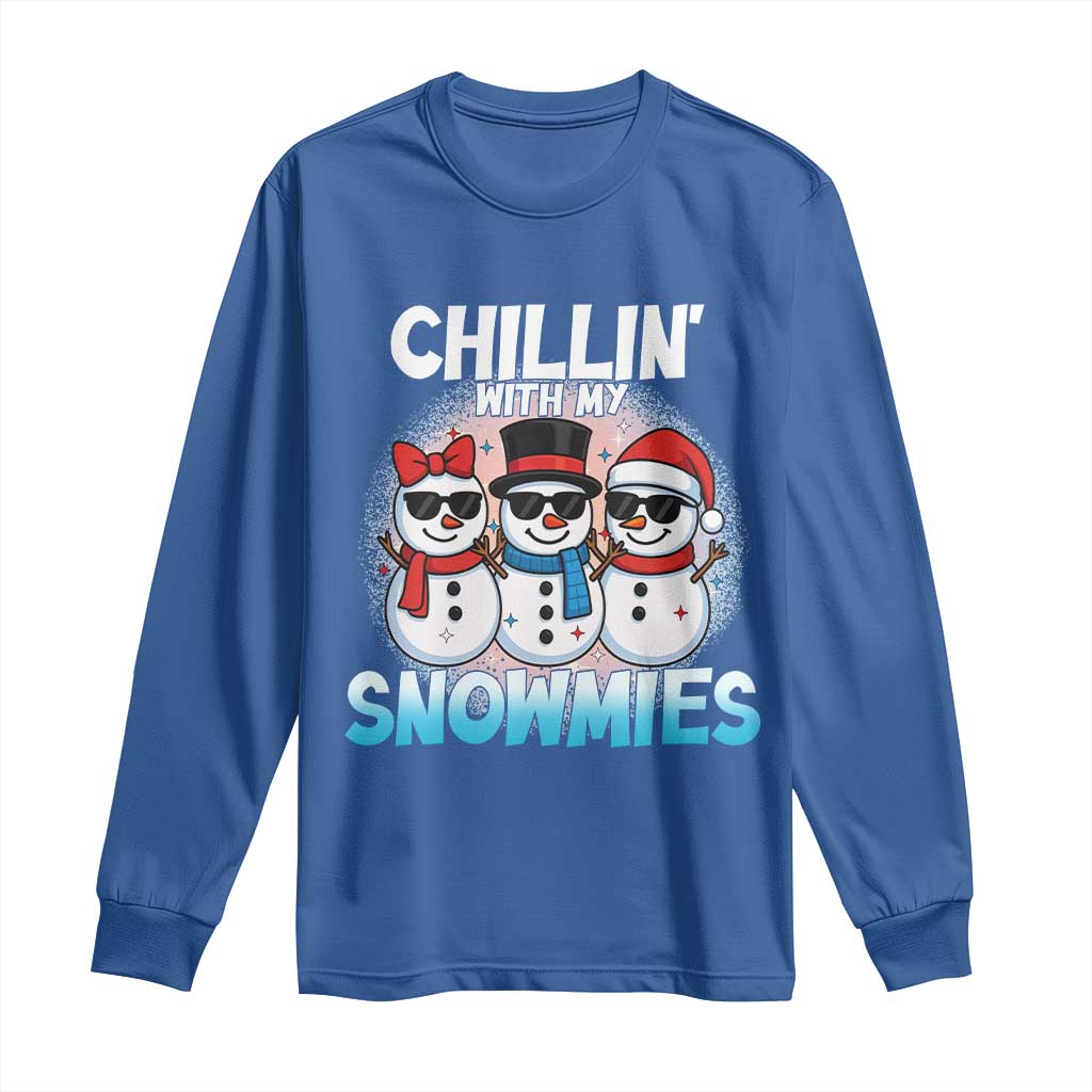 Christmas Snowman Long Sleeve Shirt Chillin With My Snowmies Christmas Snowman TS12 Royal Blue Print Your Wear
