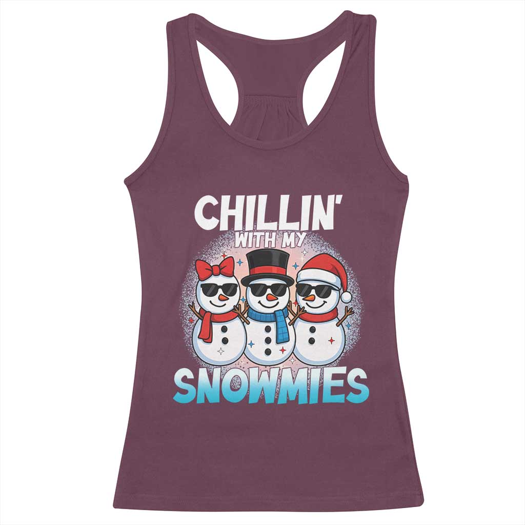 Christmas Snowman Racerback Tank Top Chillin With My Snowmies Christmas Snowman TS12 Maroon Print Your Wear