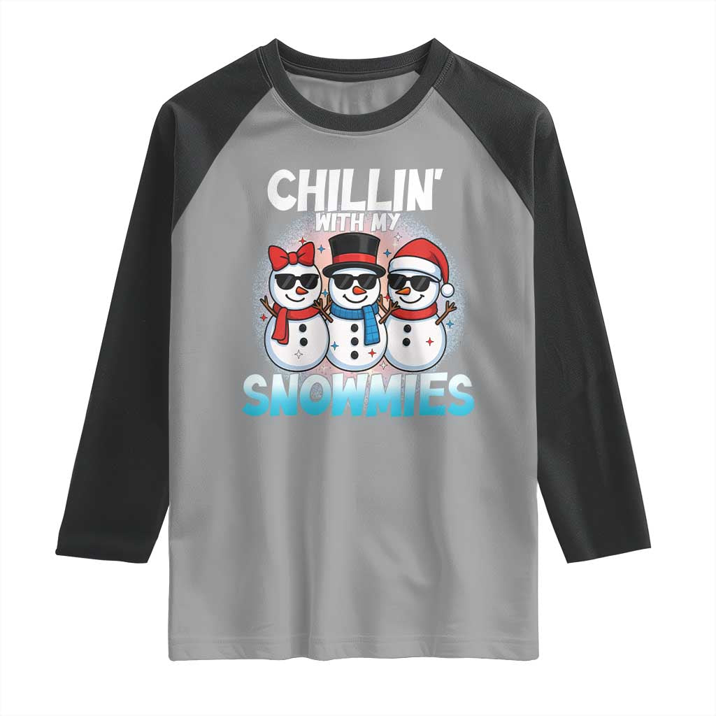 Christmas Snowman Raglan Shirt Chillin With My Snowmies Christmas Snowman TS12 Sport Gray Black Print Your Wear