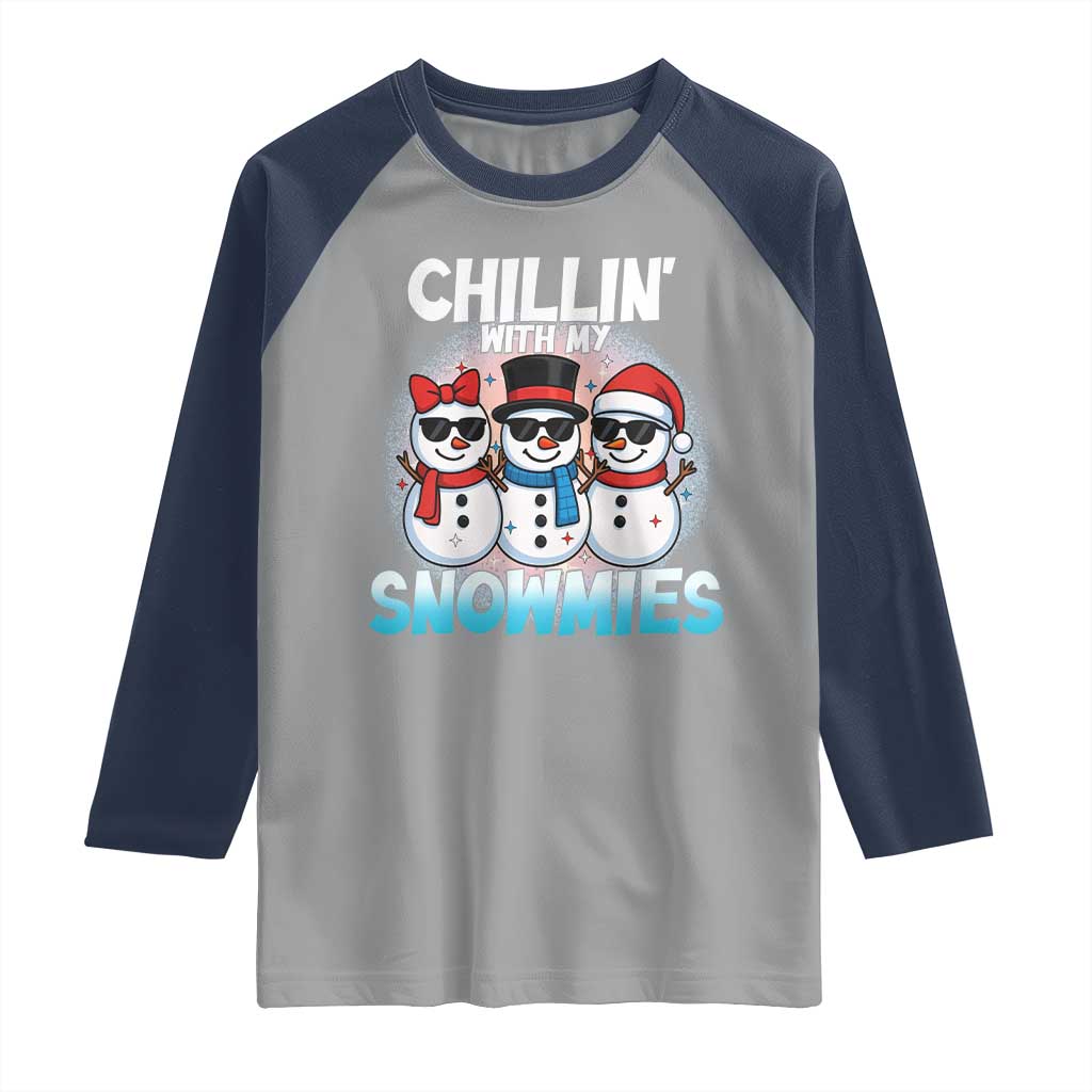 Christmas Snowman Raglan Shirt Chillin With My Snowmies Christmas Snowman TS12 Sport Gray Navy Print Your Wear