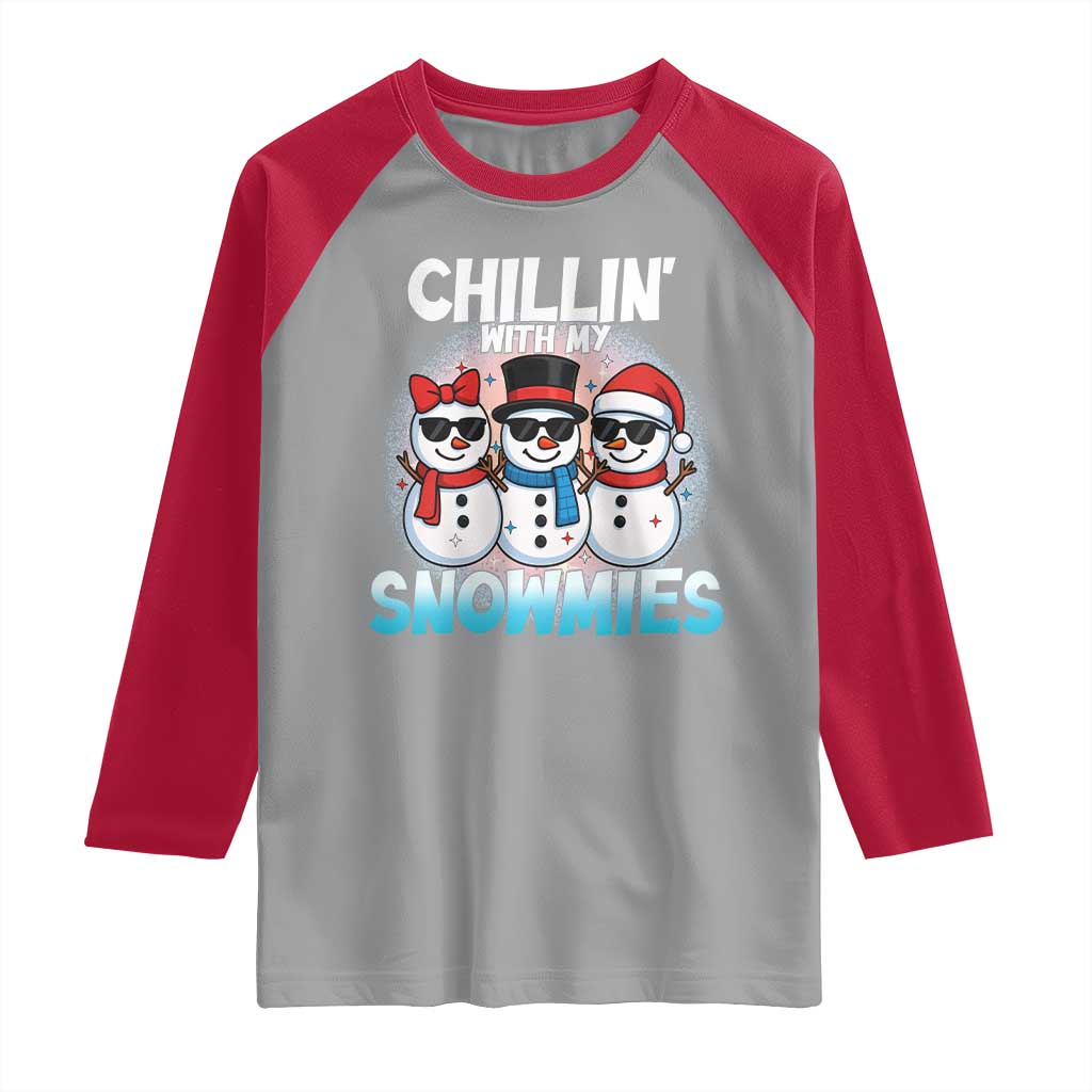 Christmas Snowman Raglan Shirt Chillin With My Snowmies Christmas Snowman TS12 Sport Gray Red Print Your Wear