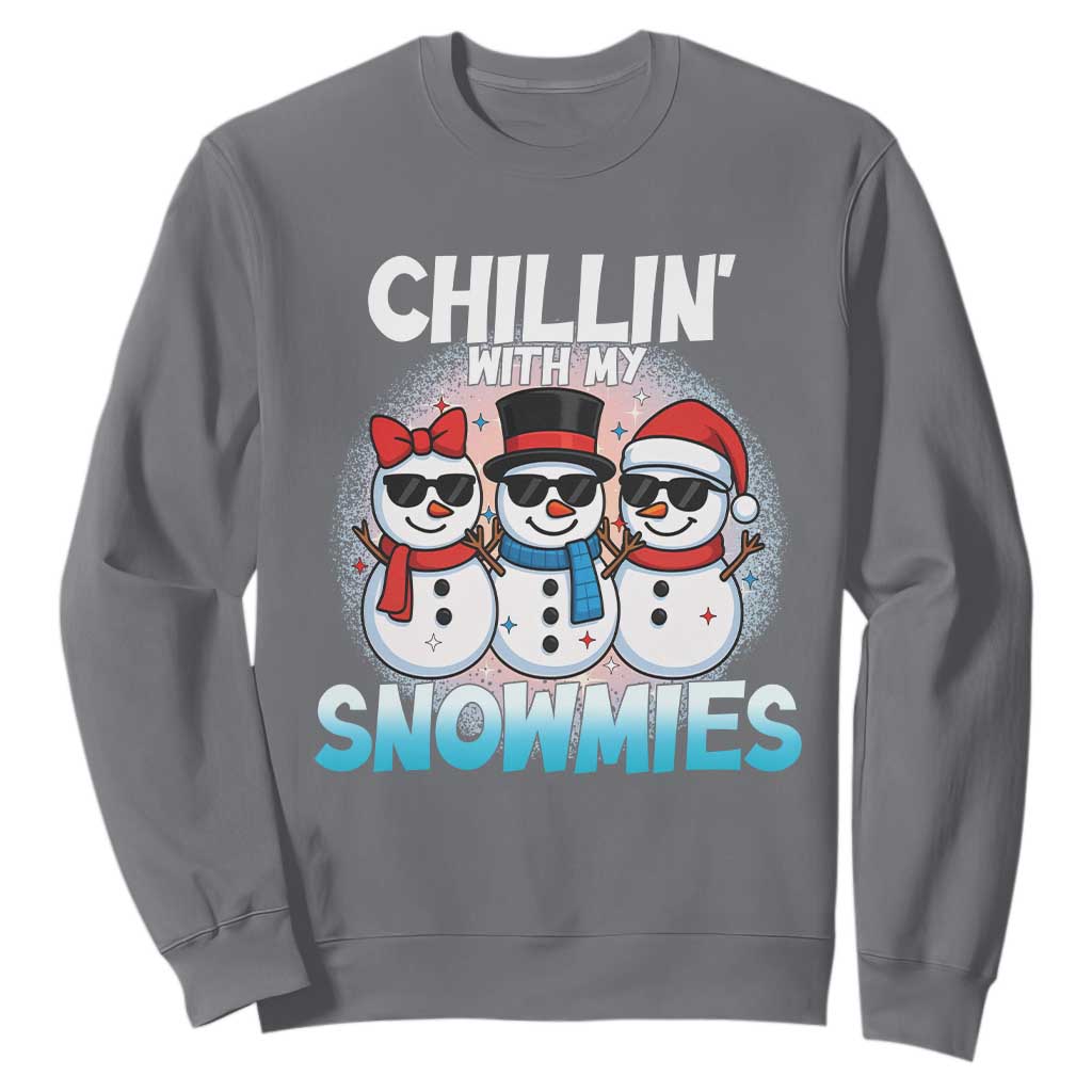 Christmas Snowman Sweatshirt Chillin With My Snowmies Christmas Snowman TS12 Charcoal Print Your Wear