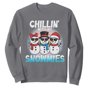 Christmas Snowman Sweatshirt Chillin With My Snowmies Christmas Snowman TS12 Charcoal Print Your Wear