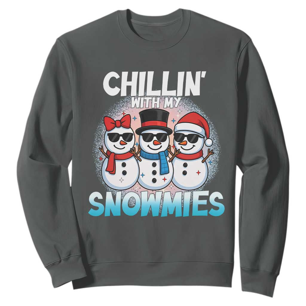 Christmas Snowman Sweatshirt Chillin With My Snowmies Christmas Snowman TS12 Dark Heather Print Your Wear