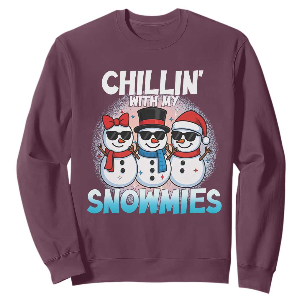 Christmas Snowman Sweatshirt Chillin With My Snowmies Christmas Snowman TS12 Maroon Print Your Wear