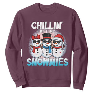Christmas Snowman Sweatshirt Chillin With My Snowmies Christmas Snowman TS12 Maroon Print Your Wear