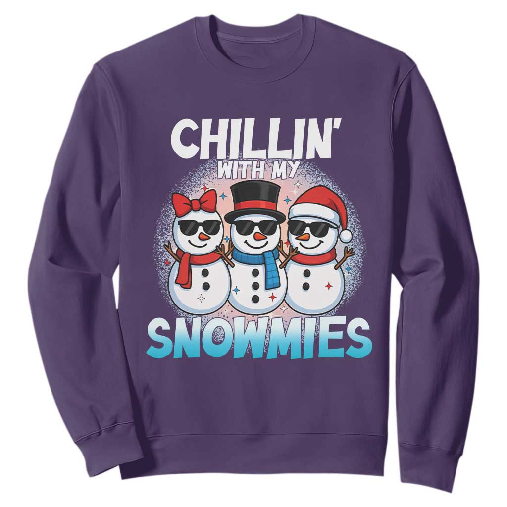 Christmas Snowman Sweatshirt Chillin With My Snowmies Christmas Snowman TS12 Purple Print Your Wear