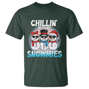 Christmas Snowman T Shirt Chillin With My Snowmies Christmas Snowman TS12 Dark Forest Green Print Your Wear