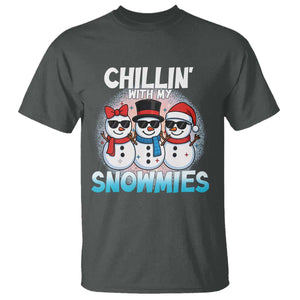 Christmas Snowman T Shirt Chillin With My Snowmies Christmas Snowman TS12 Dark Heather Print Your Wear
