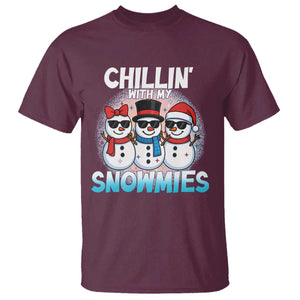 Christmas Snowman T Shirt Chillin With My Snowmies Christmas Snowman TS12 Maroon Print Your Wear
