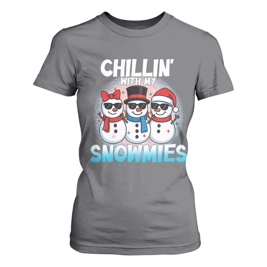 Christmas Snowman T Shirt For Women Chillin With My Snowmies Christmas Snowman TS12 Charcoal Print Your Wear