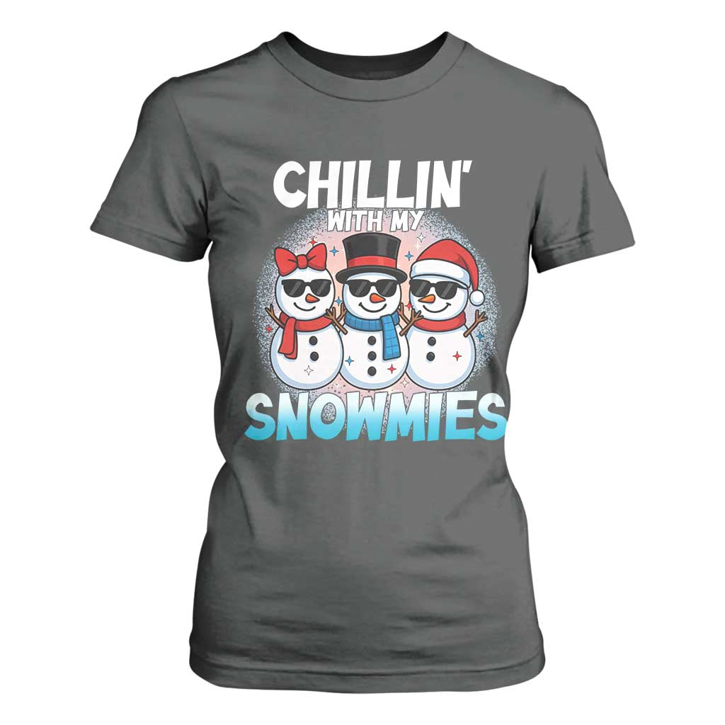 Christmas Snowman T Shirt For Women Chillin With My Snowmies Christmas Snowman TS12 Dark Heather Print Your Wear