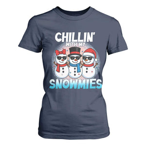 Christmas Snowman T Shirt For Women Chillin With My Snowmies Christmas Snowman TS12 Navy Print Your Wear