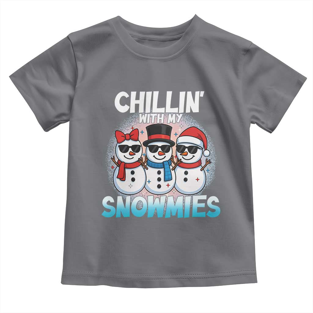 Christmas Snowman Toddler T Shirt Chillin With My Snowmies Christmas Snowman TS12 Charcoal Print Your Wear