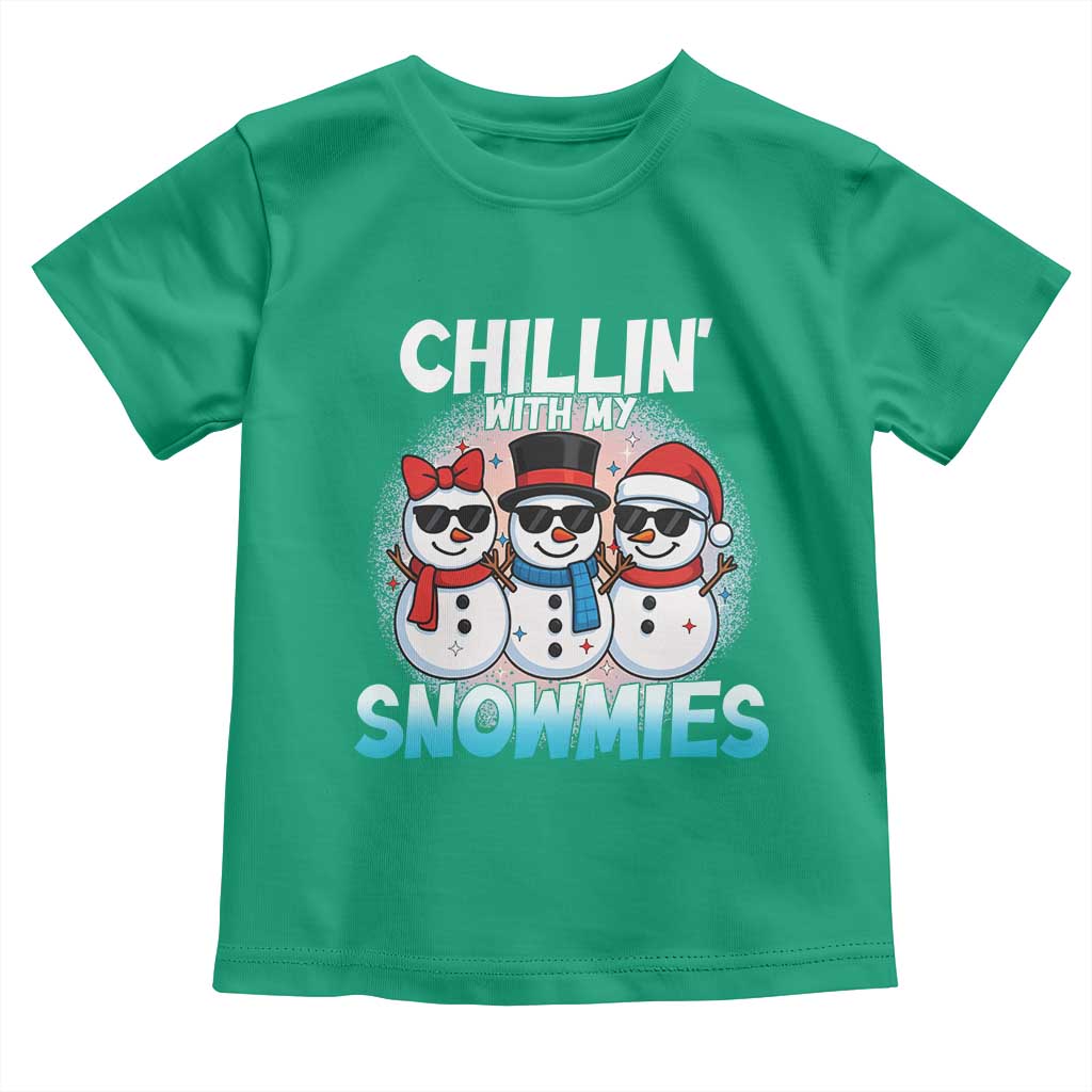 Christmas Snowman Toddler T Shirt Chillin With My Snowmies Christmas Snowman TS12 Irish Green Print Your Wear