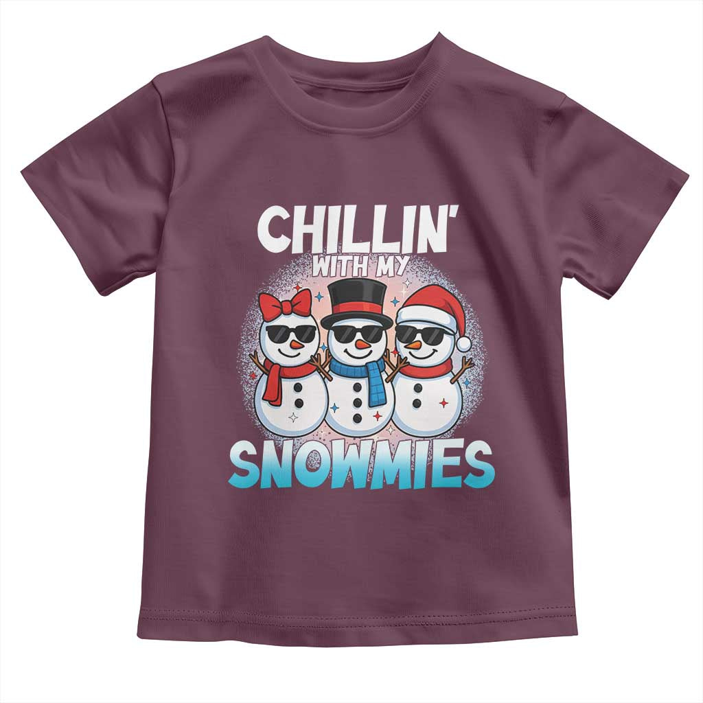 Christmas Snowman Toddler T Shirt Chillin With My Snowmies Christmas Snowman TS12 Maroon Print Your Wear