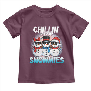 Christmas Snowman Toddler T Shirt Chillin With My Snowmies Christmas Snowman TS12 Maroon Print Your Wear