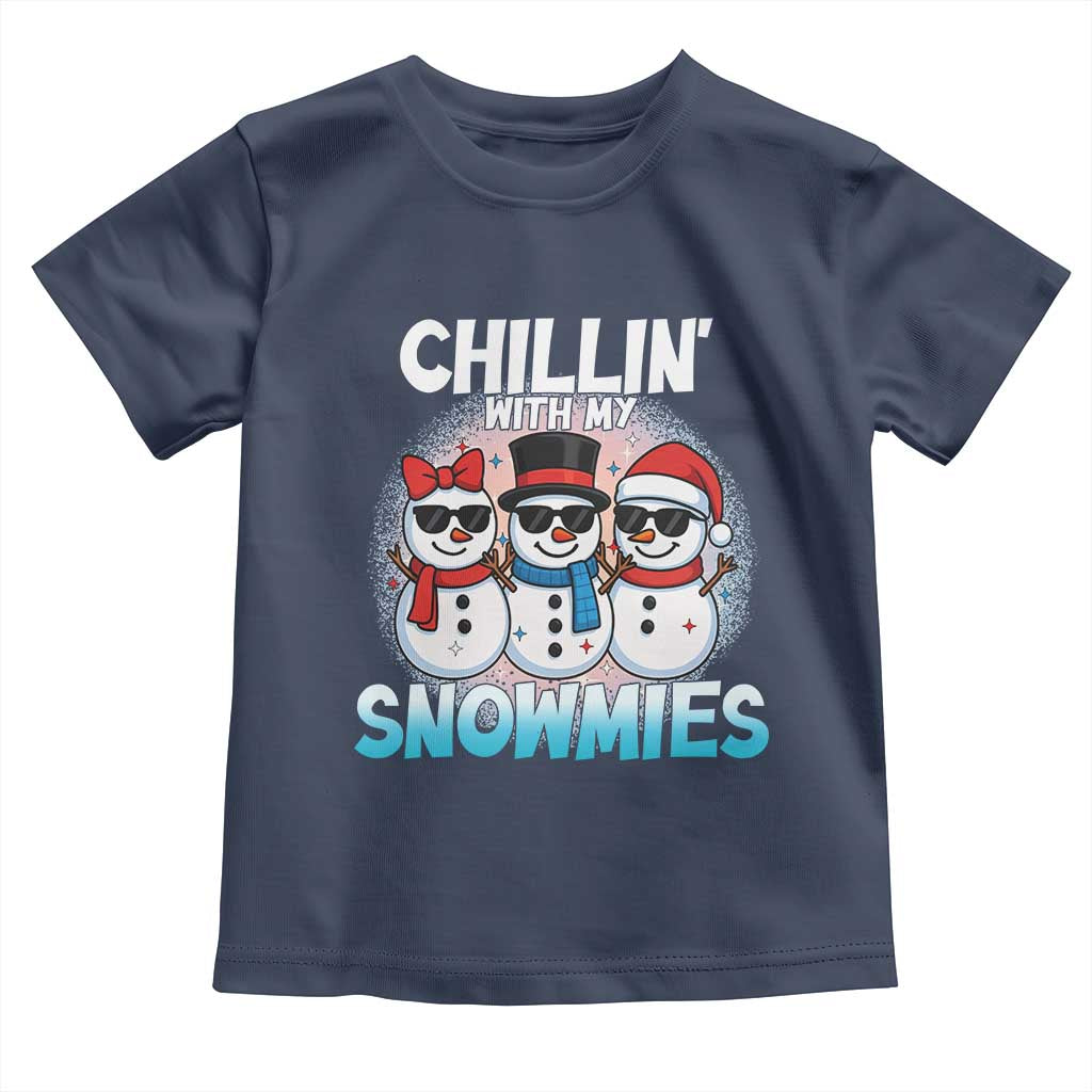 Christmas Snowman Toddler T Shirt Chillin With My Snowmies Christmas Snowman TS12 Navy Print Your Wear