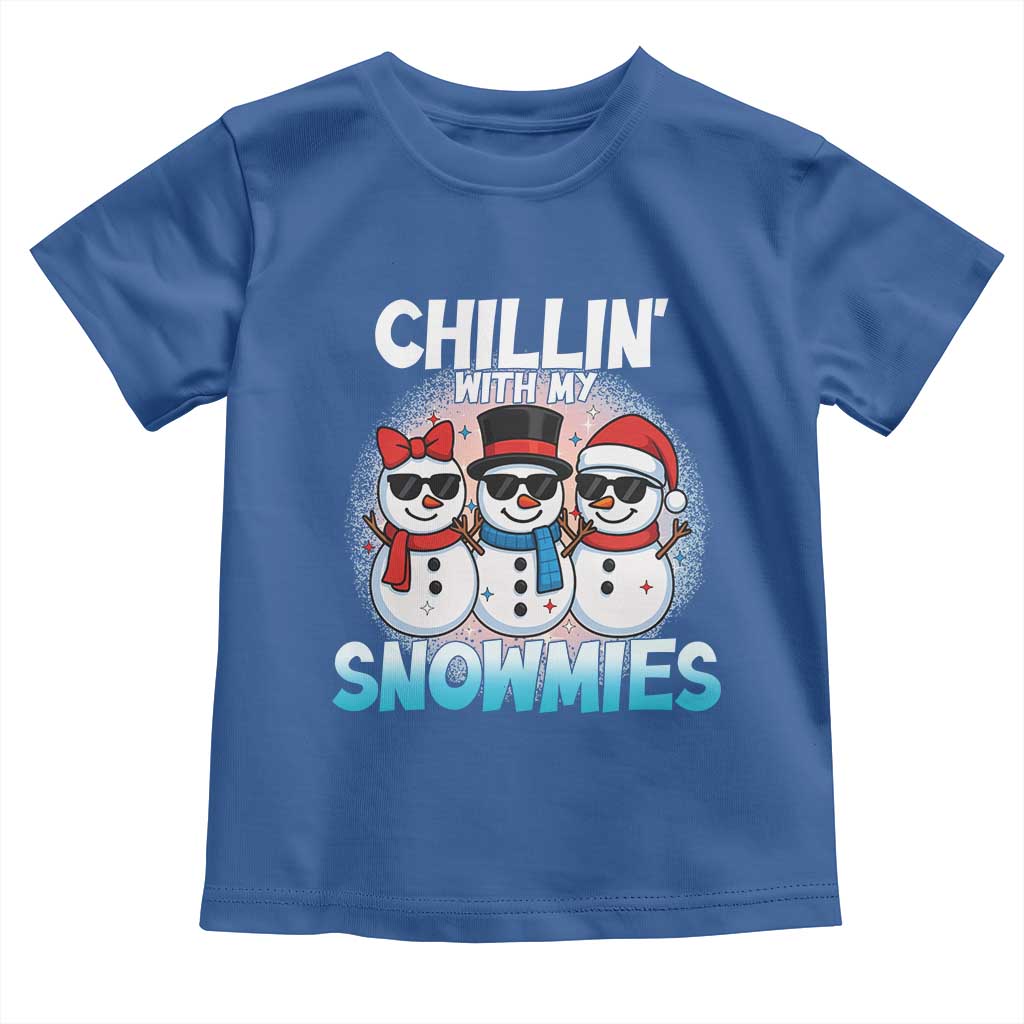 Christmas Snowman Toddler T Shirt Chillin With My Snowmies Christmas Snowman TS12 Royal Blue Print Your Wear