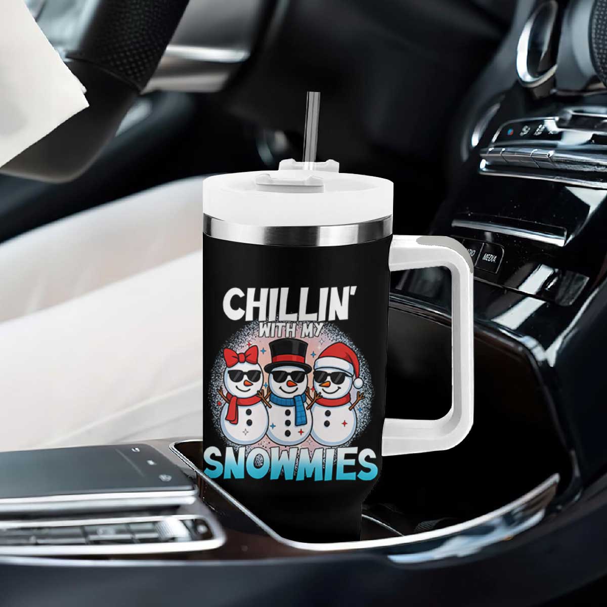 Christmas Snowman Tumbler With Handle Chillin With My Snowmies Christmas Snowman TS12 Print Your Wear