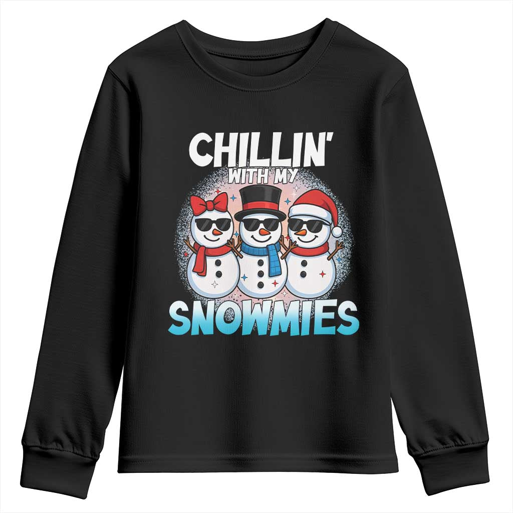 Christmas Snowman Youth Sweatshirt Chillin With My Snowmies Christmas Snowman TS12 Black Print Your Wear