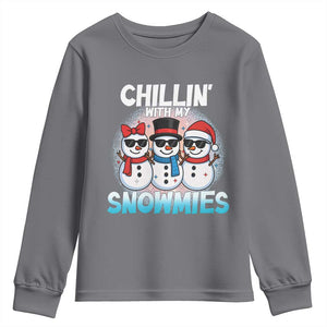 Christmas Snowman Youth Sweatshirt Chillin With My Snowmies Christmas Snowman TS12 Charcoal Print Your Wear