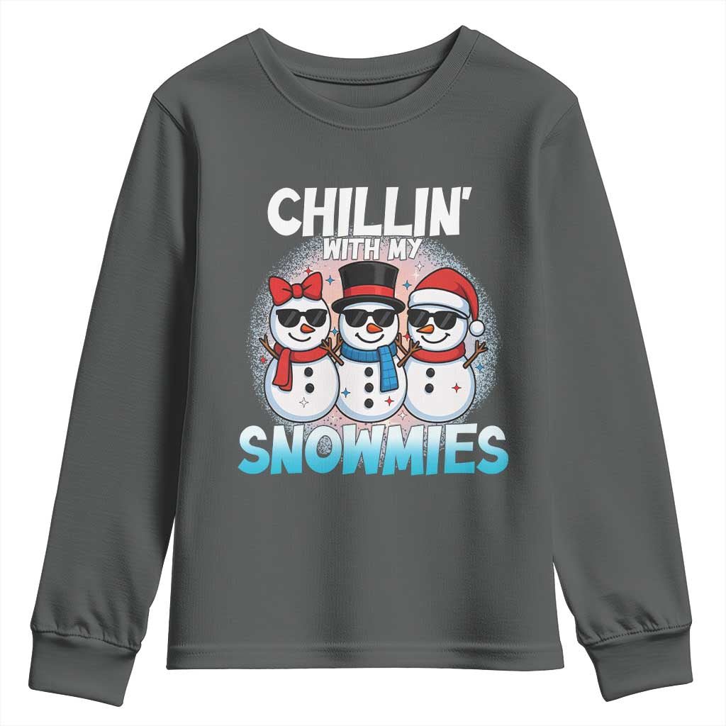 Christmas Snowman Youth Sweatshirt Chillin With My Snowmies Christmas Snowman TS12 Dark Heather Print Your Wear