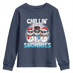 Christmas Snowman Youth Sweatshirt Chillin With My Snowmies Christmas Snowman TS12 Navy Print Your Wear