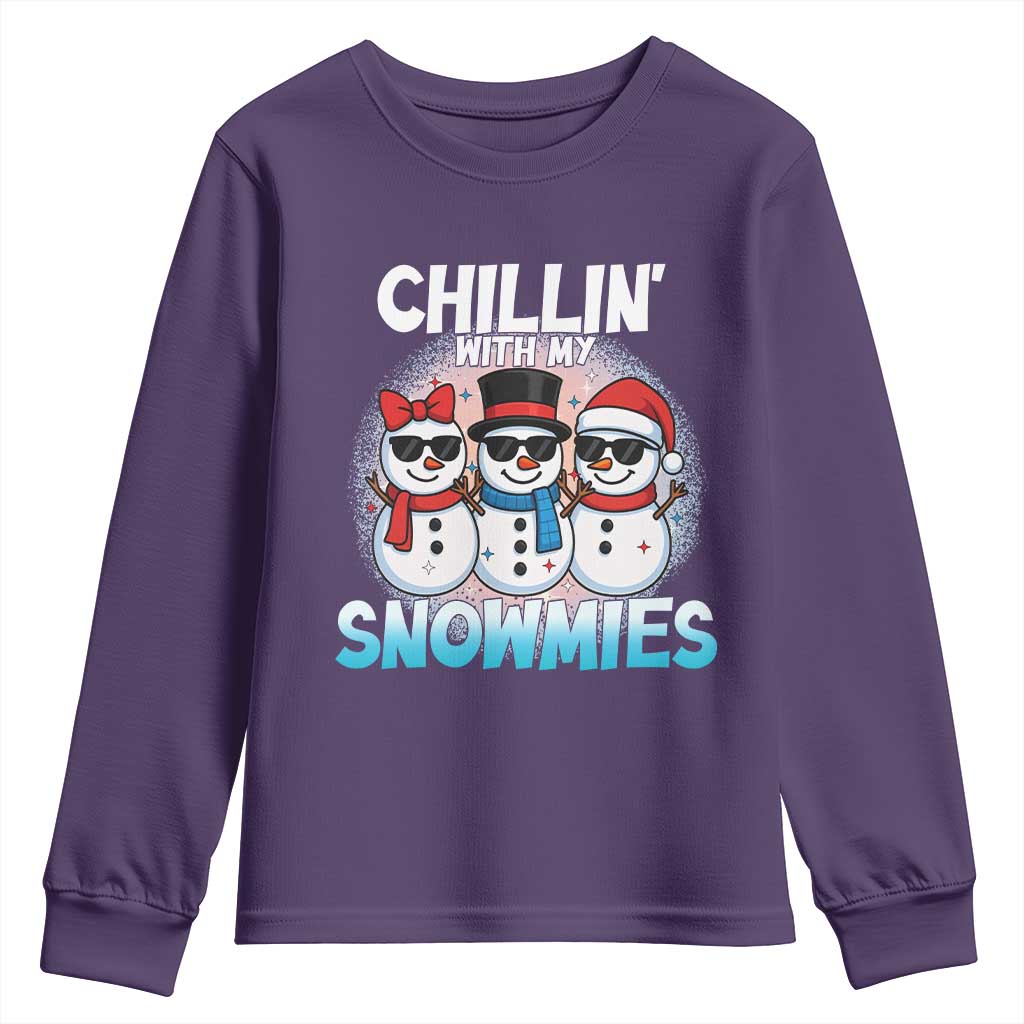 Christmas Snowman Youth Sweatshirt Chillin With My Snowmies Christmas Snowman TS12 Purple Print Your Wear