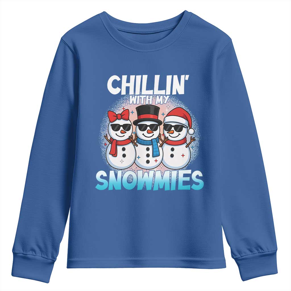 Christmas Snowman Youth Sweatshirt Chillin With My Snowmies Christmas Snowman TS12 Royal Blue Print Your Wear