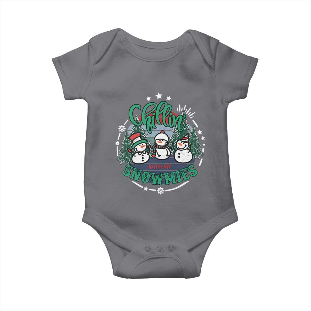 Christmas Snowman Baby Onesie Chillin With My Snowmies Cute Winter TS12 Charcoal Print Your Wear