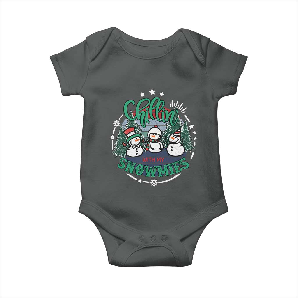Christmas Snowman Baby Onesie Chillin With My Snowmies Cute Winter TS12 Dark Heather Print Your Wear