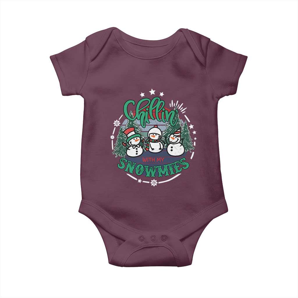 Christmas Snowman Baby Onesie Chillin With My Snowmies Cute Winter TS12 Maroon Print Your Wear