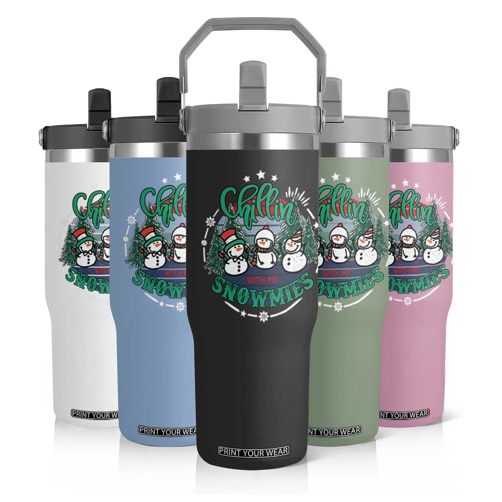 Christmas Snowman Flip Straw Tumbler Chillin With My Snowmies Cute Winter TS12 Print Your Wear