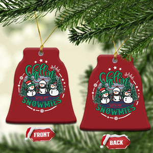 Xmas Snowman Christmas Ornament Chillin With My Snowmies Cute Winter TS12 Bell Flake Red Print Your Wear
