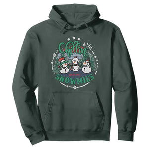 Christmas Snowman Hoodie Chillin With My Snowmies Cute Winter TS12 Dark Forest Green Print Your Wear