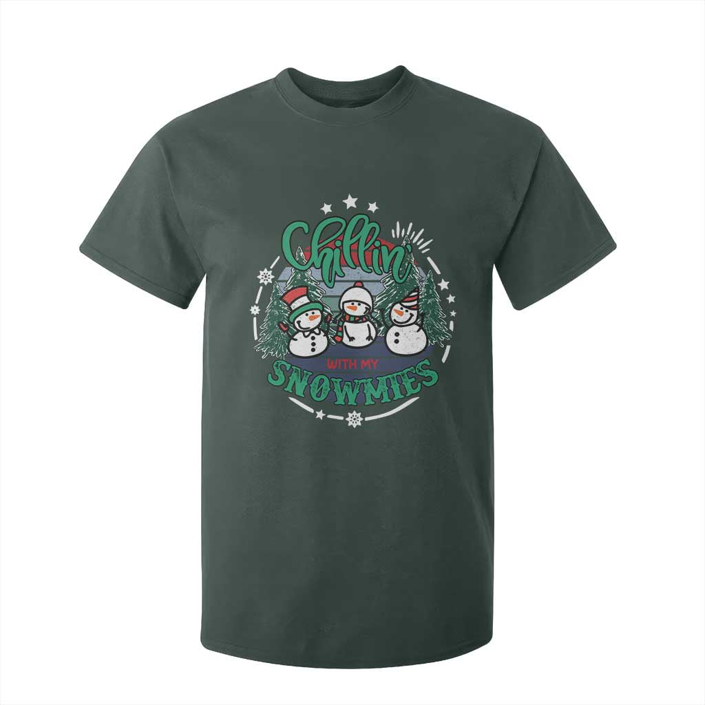Christmas Snowman T Shirt For Kid Chillin With My Snowmies Cute Winter TS12 Dark Forest Green Print Your Wear