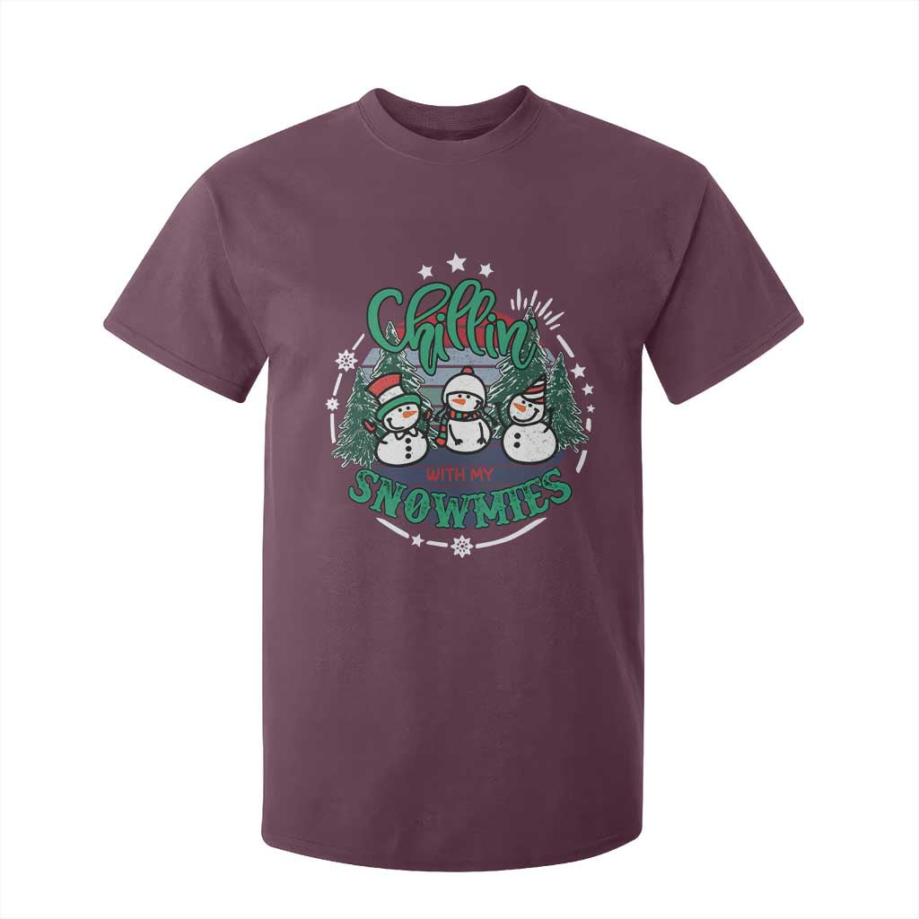 Christmas Snowman T Shirt For Kid Chillin With My Snowmies Cute Winter TS12 Maroon Print Your Wear