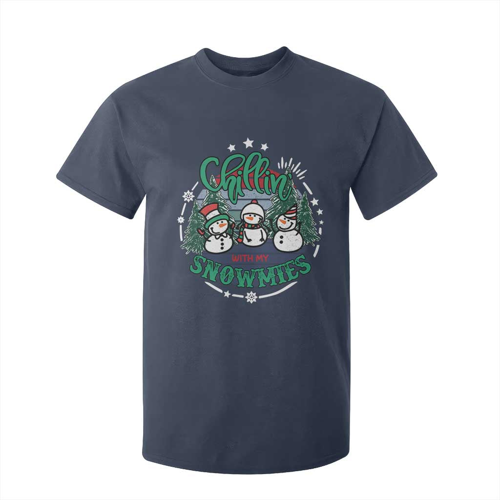Christmas Snowman T Shirt For Kid Chillin With My Snowmies Cute Winter TS12 Navy Print Your Wear