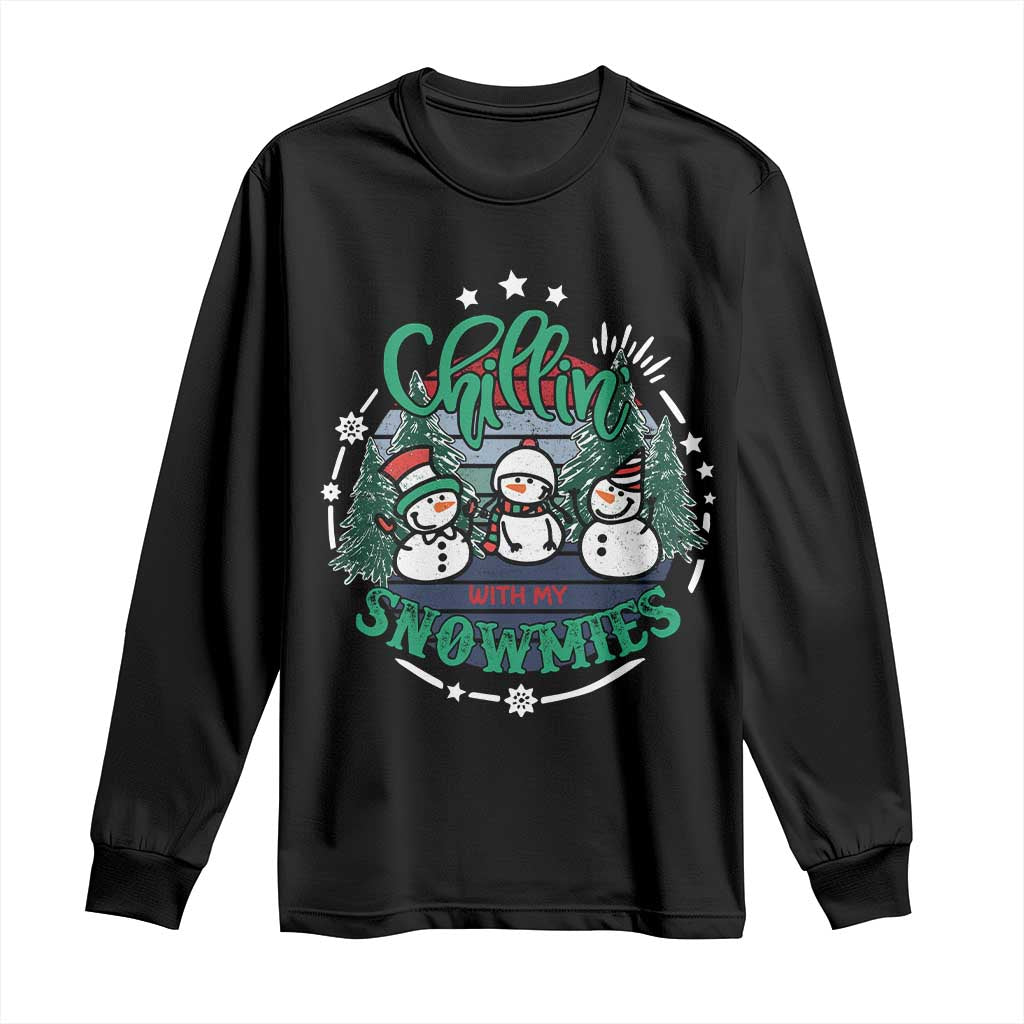 Christmas Snowman Long Sleeve Shirt Chillin With My Snowmies Cute Winter TS12 Black Print Your Wear