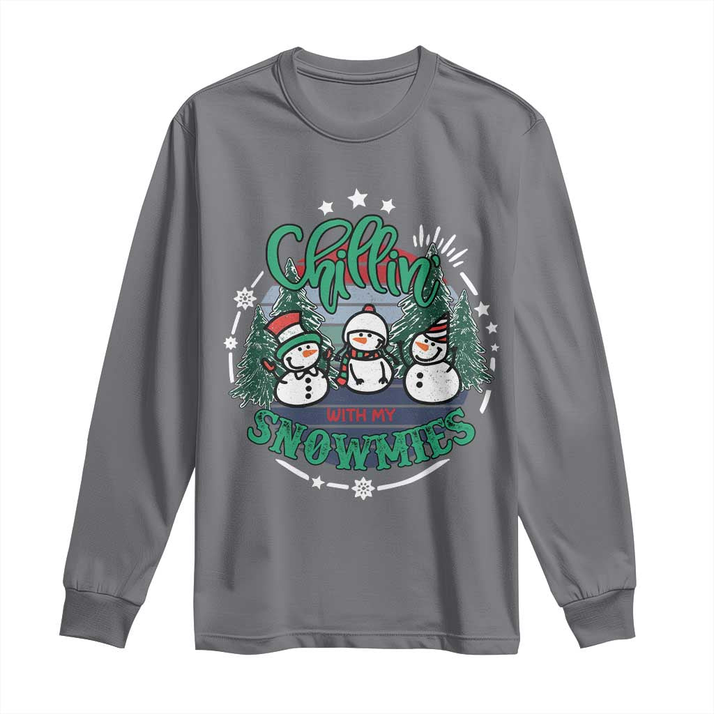 Christmas Snowman Long Sleeve Shirt Chillin With My Snowmies Cute Winter TS12 Charcoal Print Your Wear