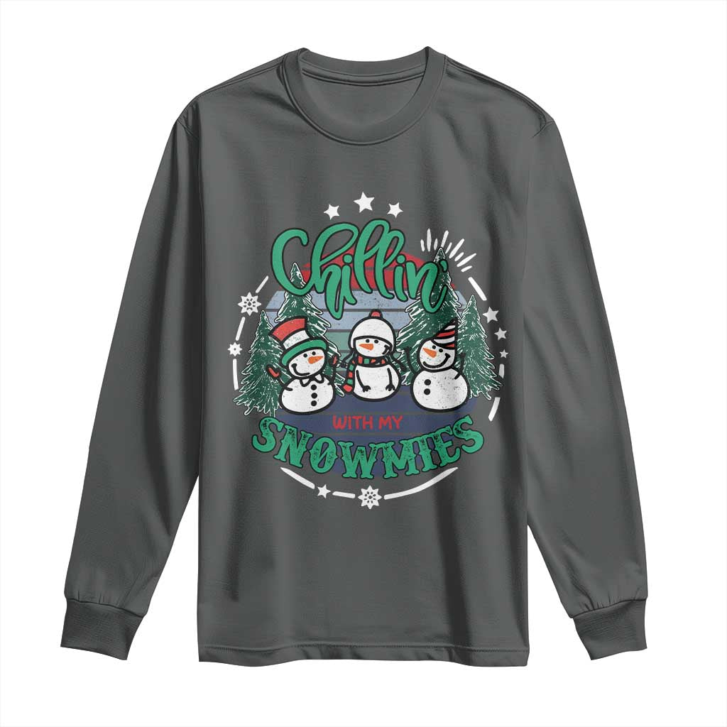 Christmas Snowman Long Sleeve Shirt Chillin With My Snowmies Cute Winter TS12 Dark Heather Print Your Wear