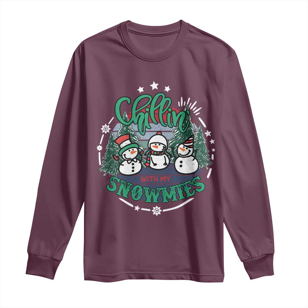 Christmas Snowman Long Sleeve Shirt Chillin With My Snowmies Cute Winter TS12 Maroon Print Your Wear
