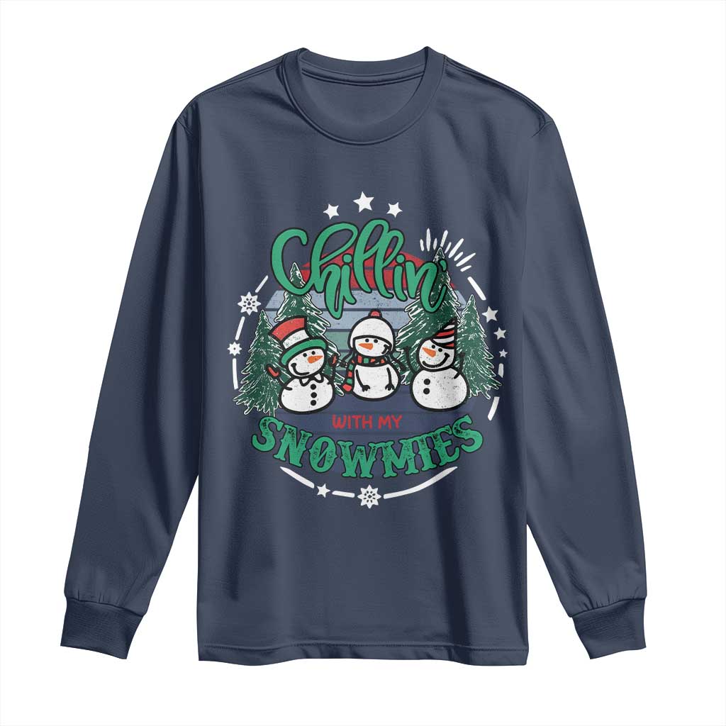 Christmas Snowman Long Sleeve Shirt Chillin With My Snowmies Cute Winter TS12 Navy Print Your Wear