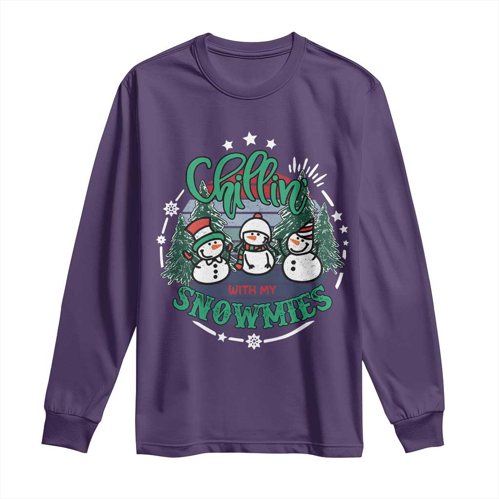 Christmas Snowman Long Sleeve Shirt Chillin With My Snowmies Cute Winter TS12 Purple Print Your Wear