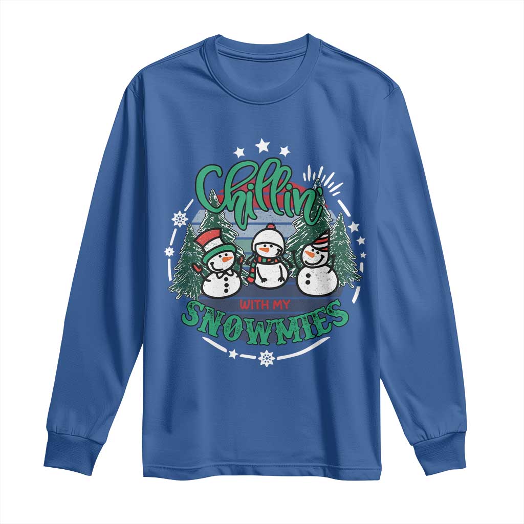 Christmas Snowman Long Sleeve Shirt Chillin With My Snowmies Cute Winter TS12 Royal Blue Print Your Wear